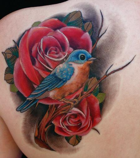 Tim Mcevoy - bird and roses tattoo 2011 Tim McEvoy Art Junkies Tattoo